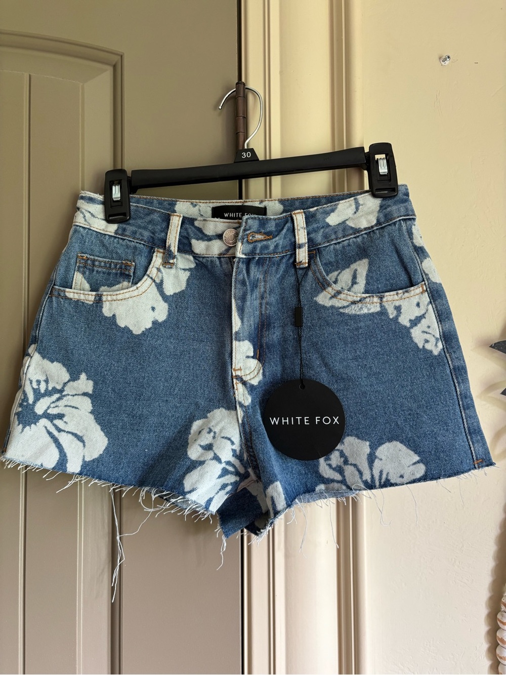 Blue Floral Denim Shorts white fox, clothes